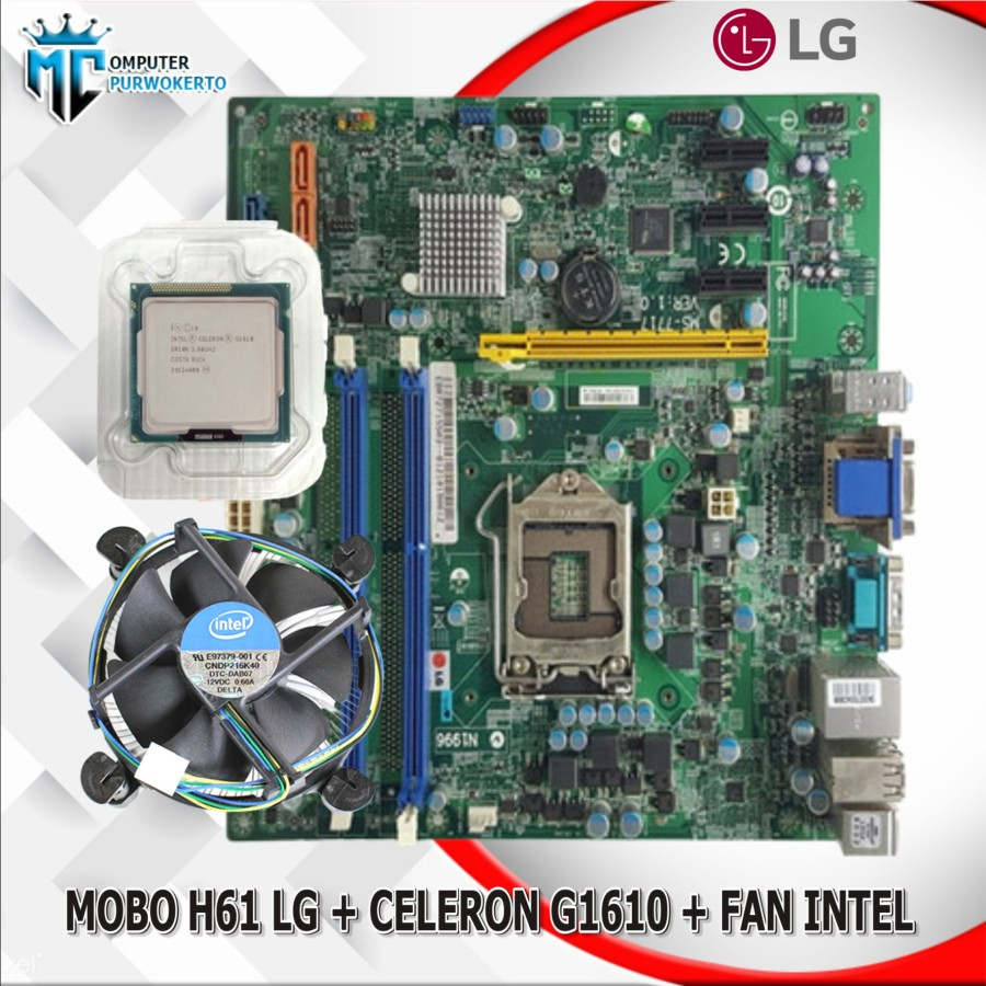 Motherboard LGA 1155 H61 + Processor Celeron G1610/G1620/G1630 + Fan