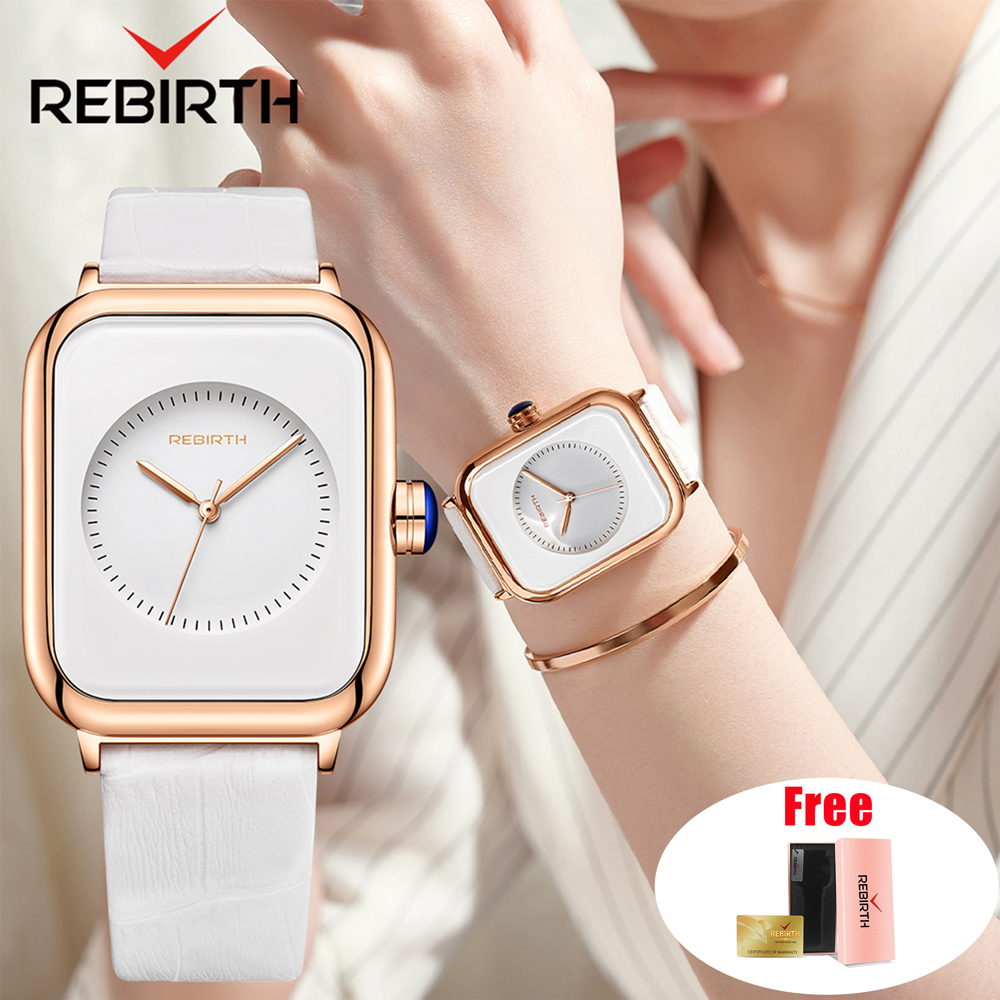 REBIRTH Jam Tangan Wanita Tali Kulit Mode Santai Squre Dial Anti Air Jam Tangan Cewek Original