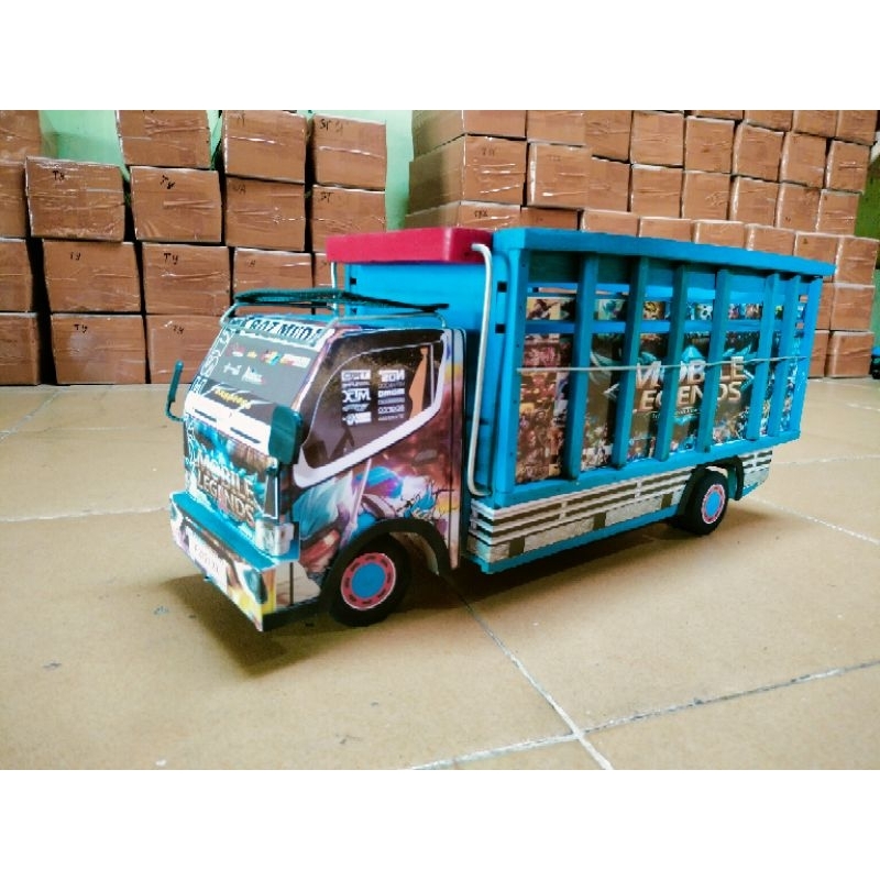 miniatur truk kayu P55 cm full lampu bonus terpl