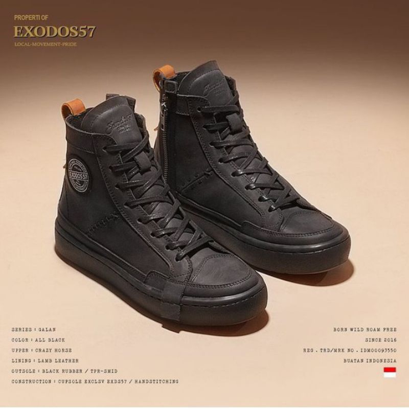Exodos57 - Galan All Black - Sepatu Kulit Lokal
