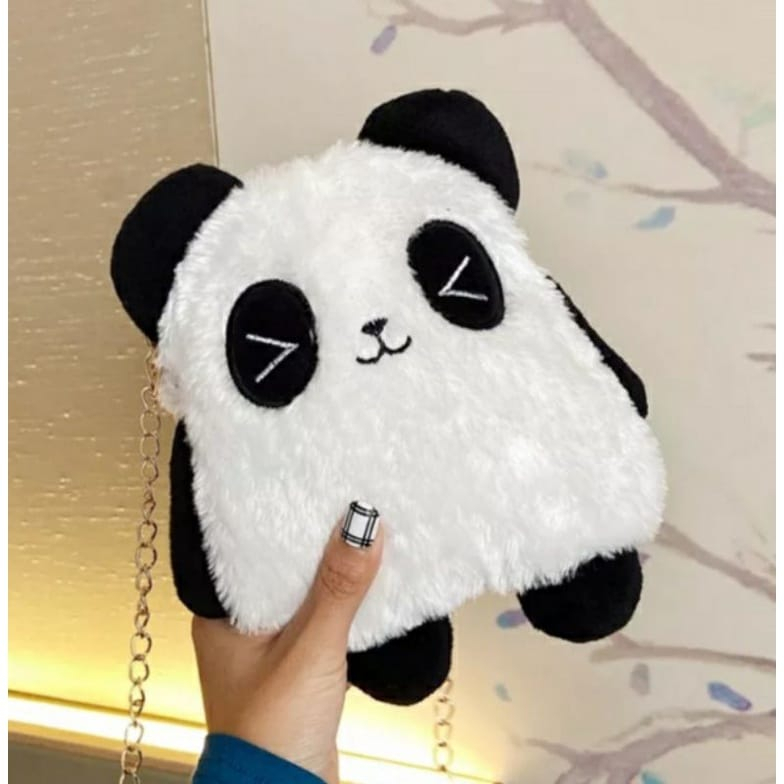 Tas Selempang Bahu Boneka PANDAPOO Tas Slempang Bulu Lucu Sling Bag Tali Rantai Korean Style