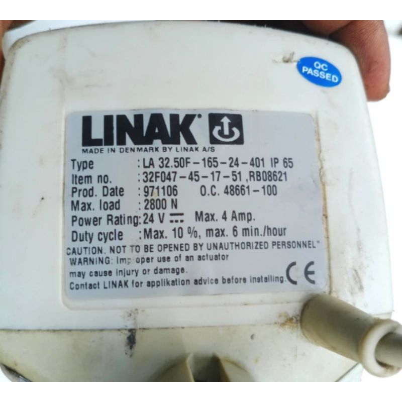 LINIER ACTUATOR 24V DC TYPE LA3250F-165-24-401 lP MAX LOAD 2800N