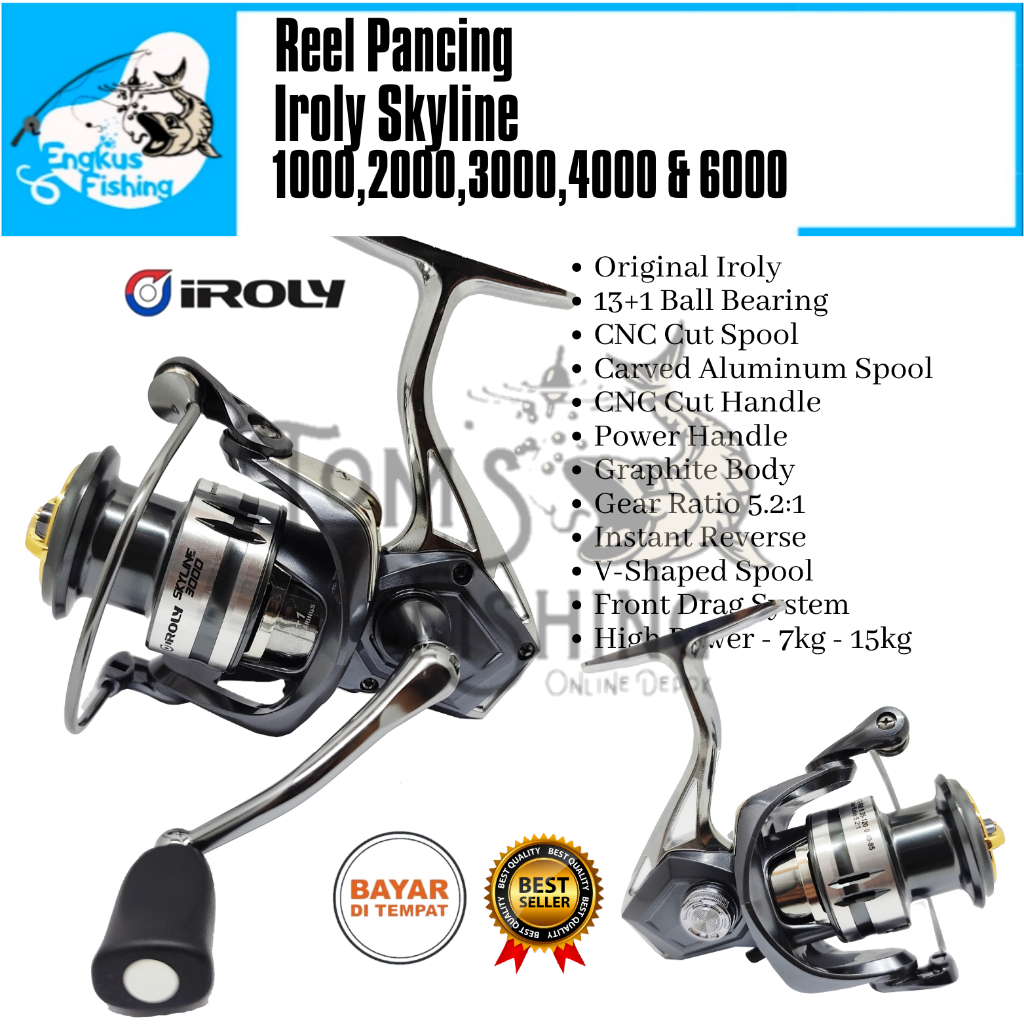 Reel Pancing Iroly Skyline 1000 - 6000 (13+1 Bearing) Power Handle Murah - Engkus Fishing