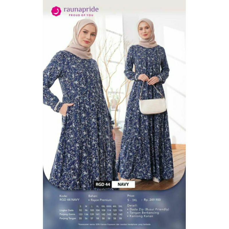gamis terbaru kekinian , motif rauna gd 44 navy  (GAMIS RAUNA)