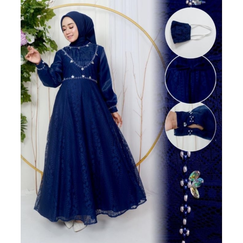 couple gamis ibu dan anak Malika FM / gamis brokat / gamis modern / gamis pesta / gamis muslim / gam