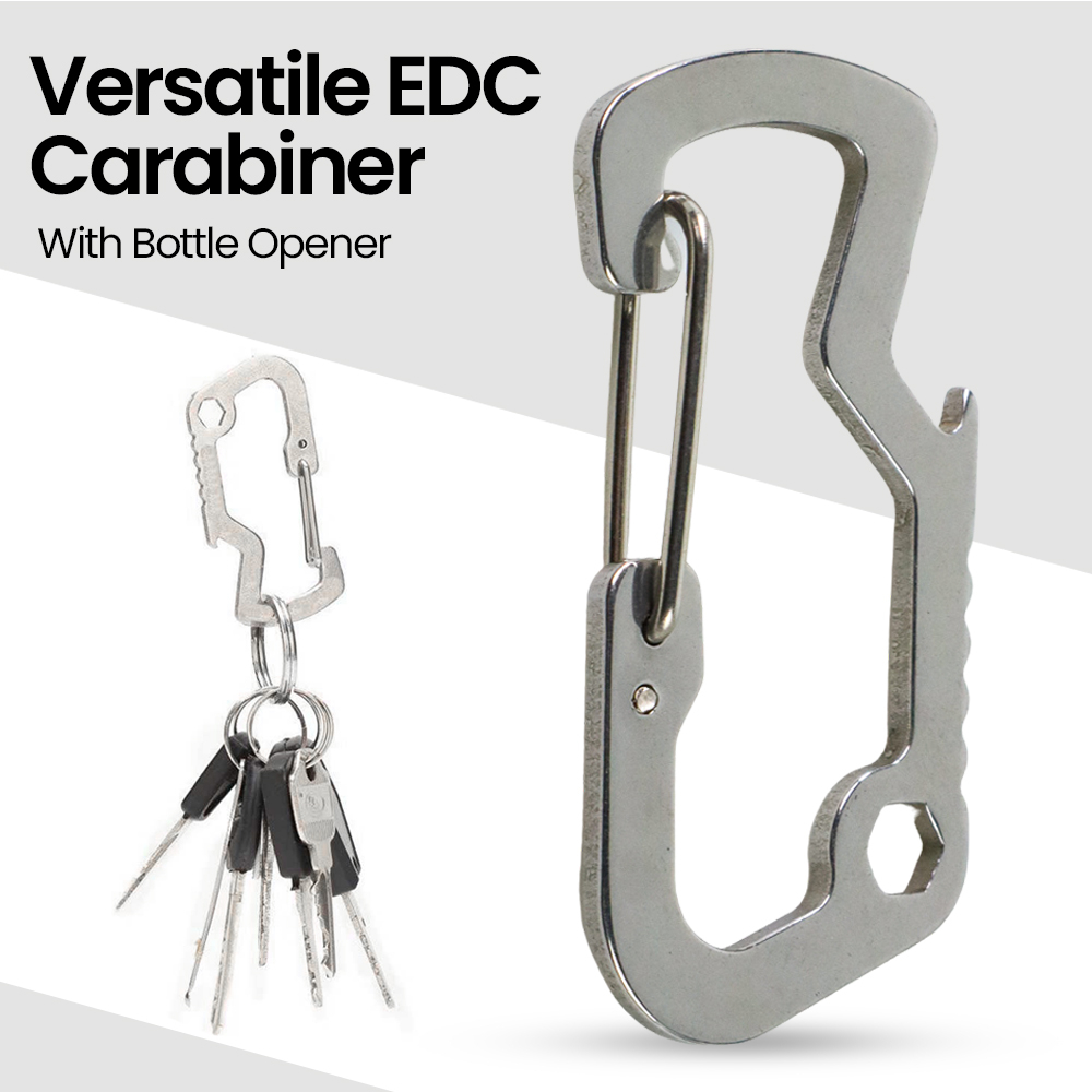 Carabiner Stainless OMSE38SV Steel with Bottle Opener - Silver