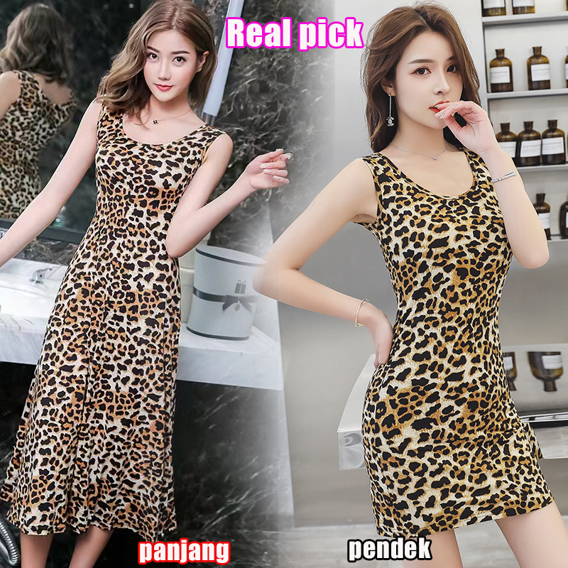 Fashion COD Dres Wanita Korea Style  Pakaian Wanita Macan Tutul Berkualitas Tinggi Dress Beludru Emas Modis