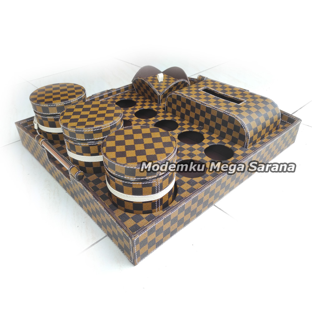 TRAY Set Lebaran Toples Nampan Set 1 Tisu 1 Box Permen 3 Toples 10 Lubang Aqua