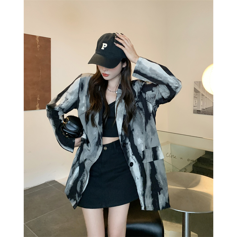 EUNII Kemeja Lengan Panjang Retro Oversize vintage Jacket Atasan Wanita