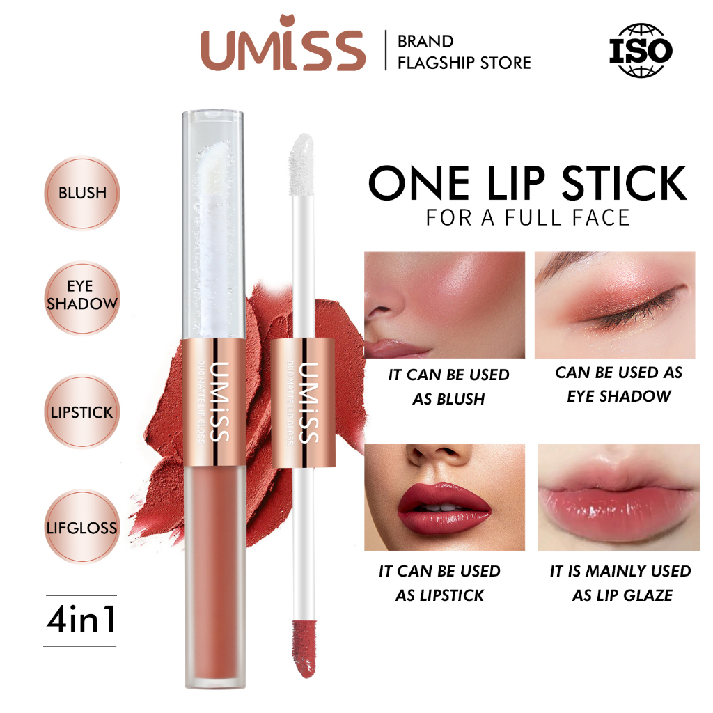 UMISS  4 In 1 lip stick Clay Lipstick&amp;Blush&amp;Eyeshadow Waterproof Lipstick Matte Makeup Lip Gloss Moisture Lip care Plumper Glossy