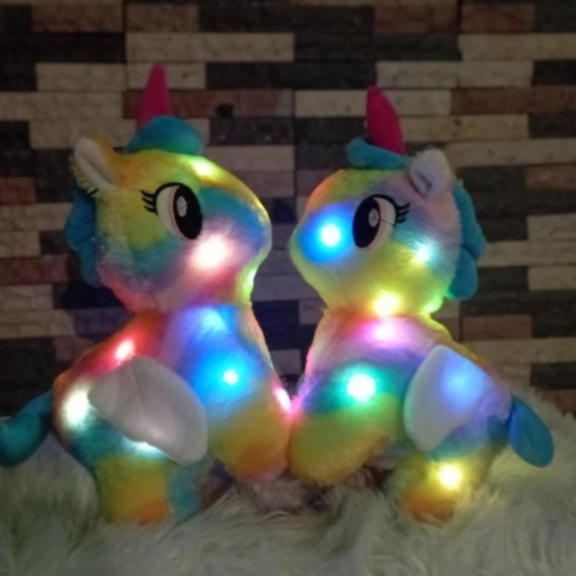 Boneka Unicorn Rainbow Led Bisa Nyala Ukuran 35cm