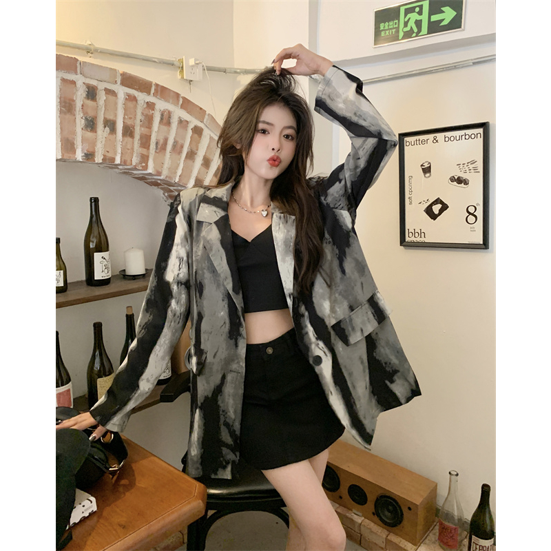 EUNII Kemeja Lengan Panjang Retro Oversize vintage Jacket Atasan Wanita