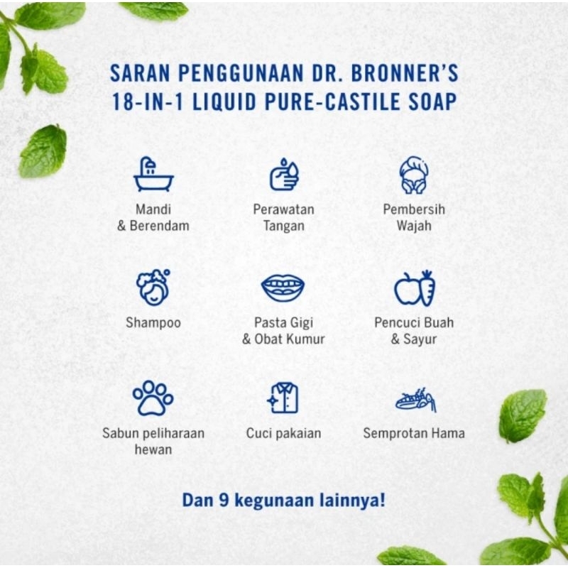 Dr.Bronner's 18 in 1 Pure-Castile Liquid Soap  237 ml - Sabun Cair Organik Multifungsi