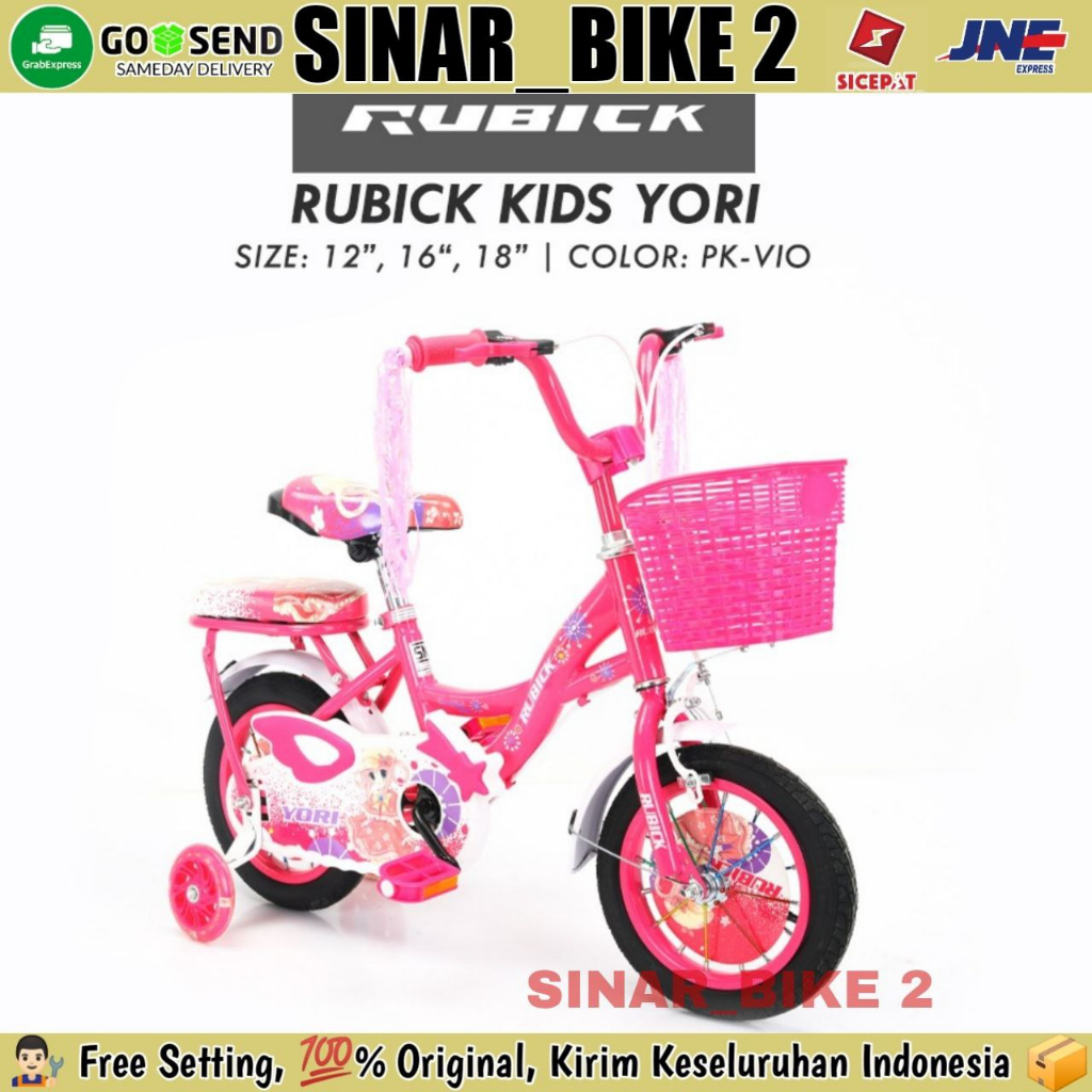 Sepeda Anak Perempuan RUBICK Kids Yori  Ukuran 12 16 &amp;18 Inch Keranjang