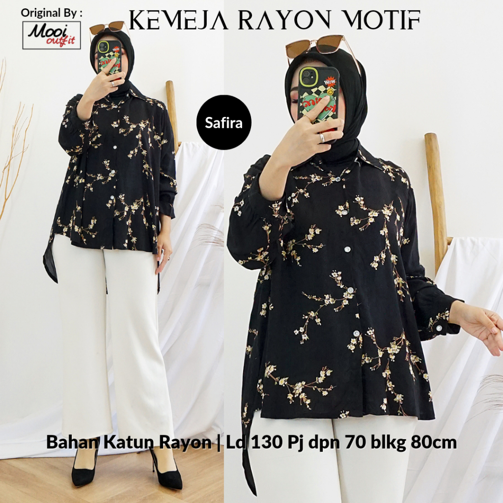 Kemeja Oversize Wanita Rayon Motif Ld 130 / Kemeja Wanita Kekinian Jumbo