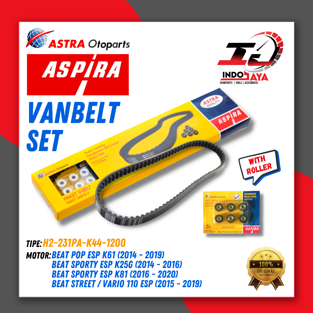 [BAYAR DI TEMPAT] ASPIRA VANBELT + ROLLER (ASSY) BEAT POP (K44) / BEAT ESP / BEAT STREET / VARIO 110