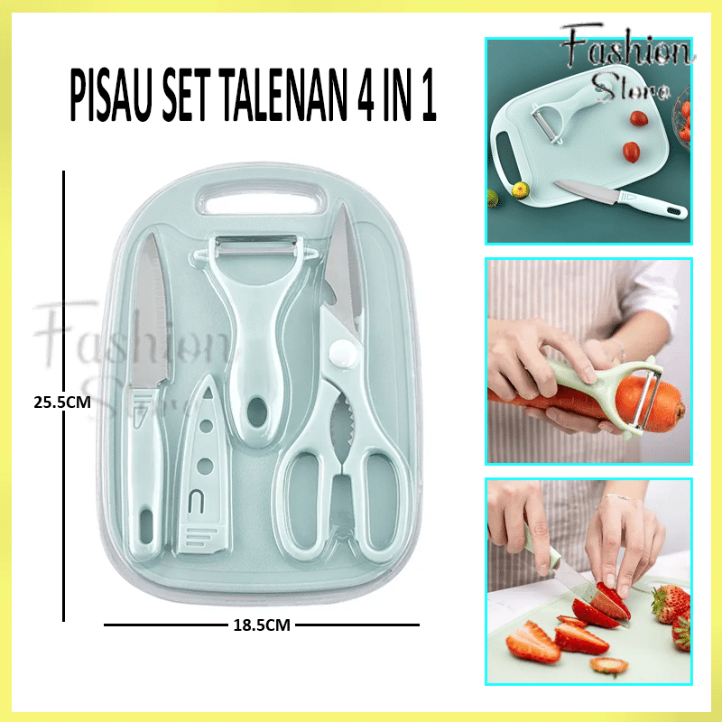 FS-PISAU SET 4IN1 TALENAN GUNTING PENGUPAS KULIT / PISAU SET TAJAM STAINLESS / TALENAN SET KNIFE