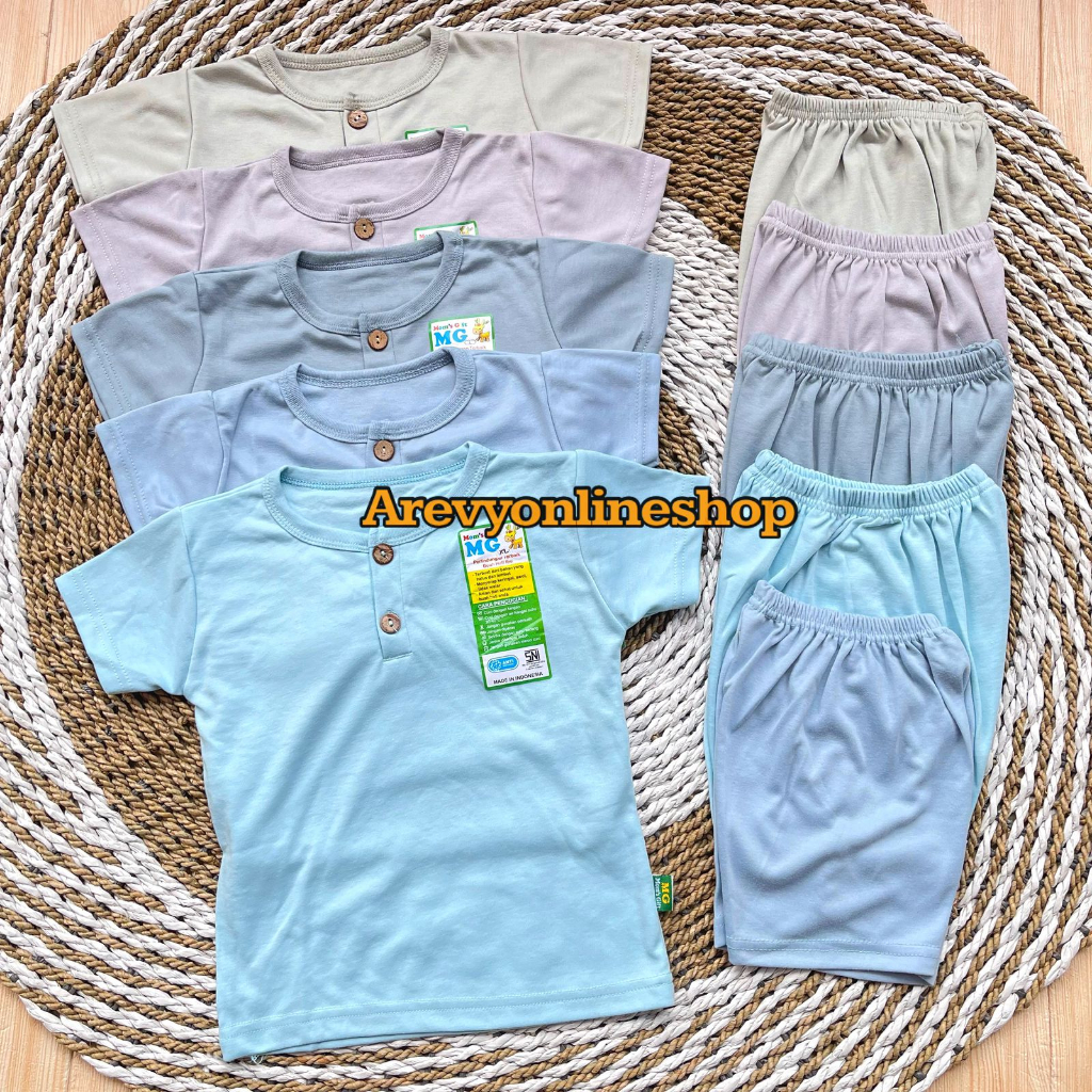 Setelan Baju Bayi Oblong Kancing Baju Pendek Celana Pendek Polos Warna Moms Gift SML XL 4-3 Tahun Unisex