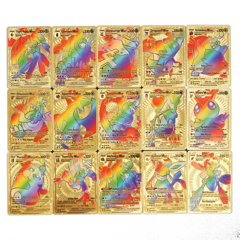 【COD】55pcs Kartu Emas Rainbow Pokemon Cards Vmax GX Gold Cards TCG Trading Card(Bahasa Inggris)