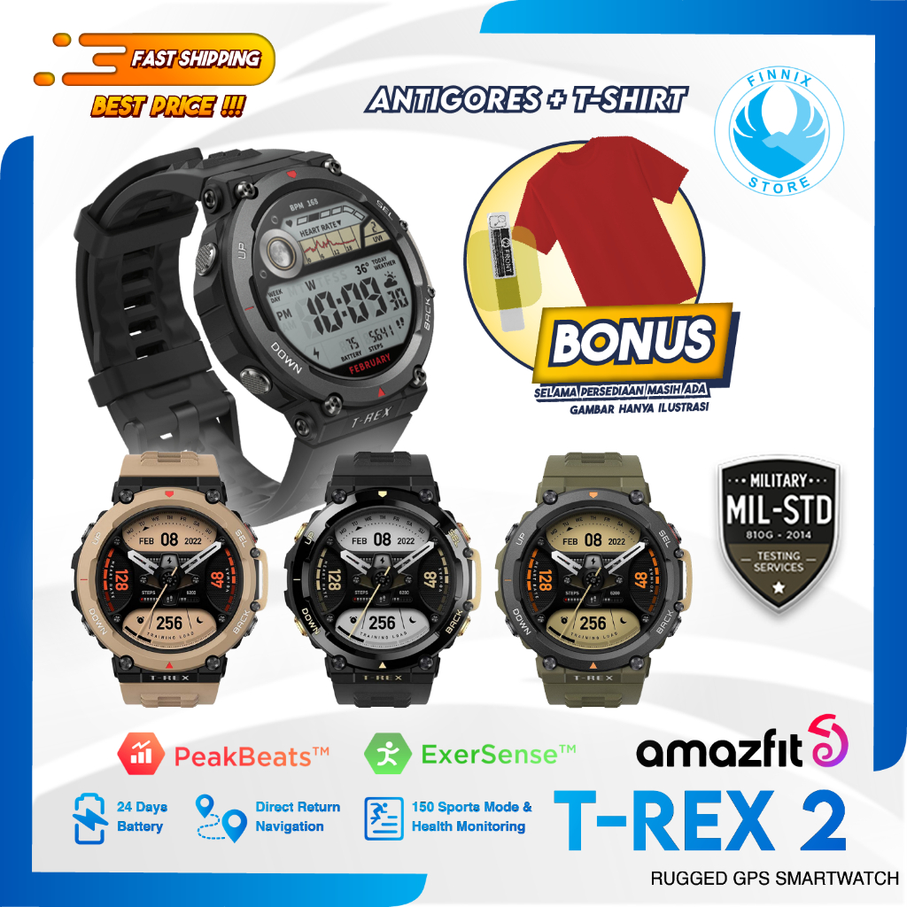 Amazfit T-Rex 2 Smartwatch 5 Satellite Navigation - Garansi Resmi