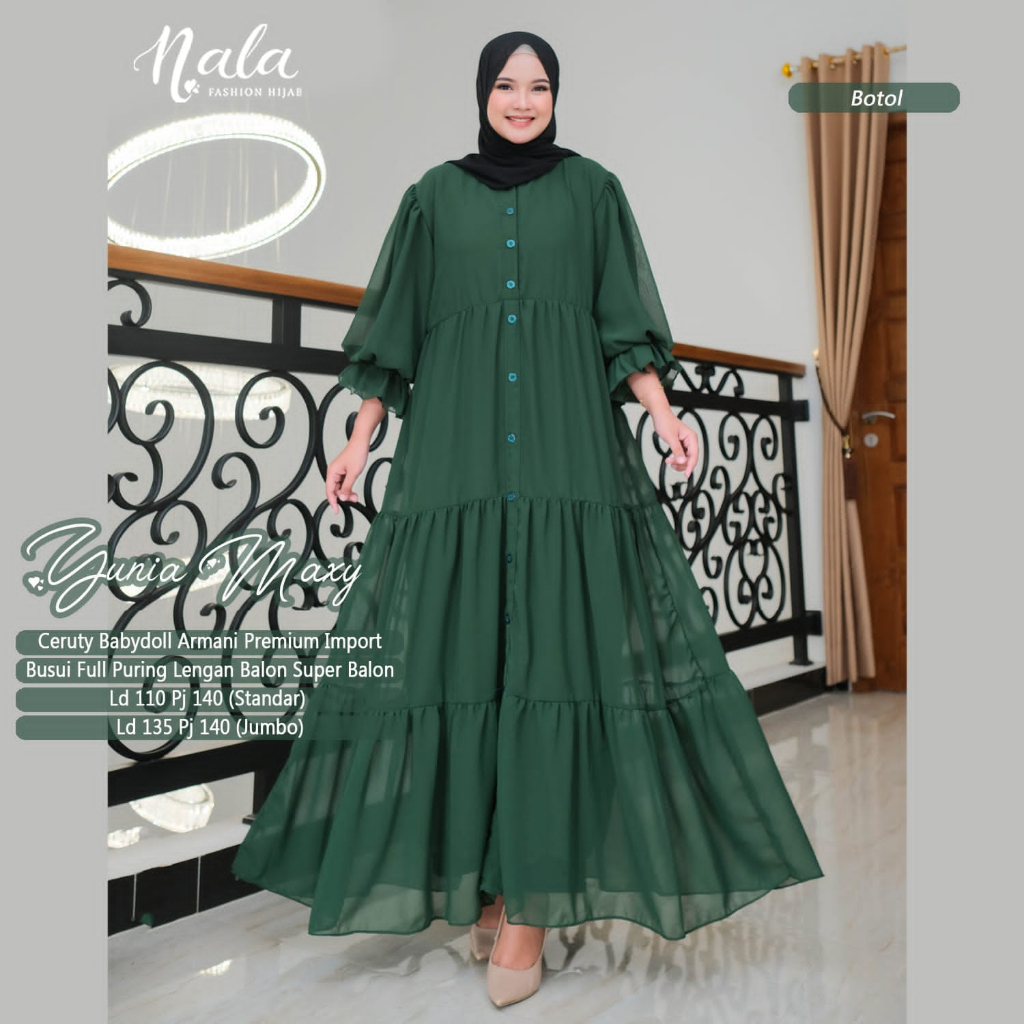 yunia gamis maxy maxi dress dres pakaian baju gaun pesta lebaran syari perempuan wanita cewe cewek r