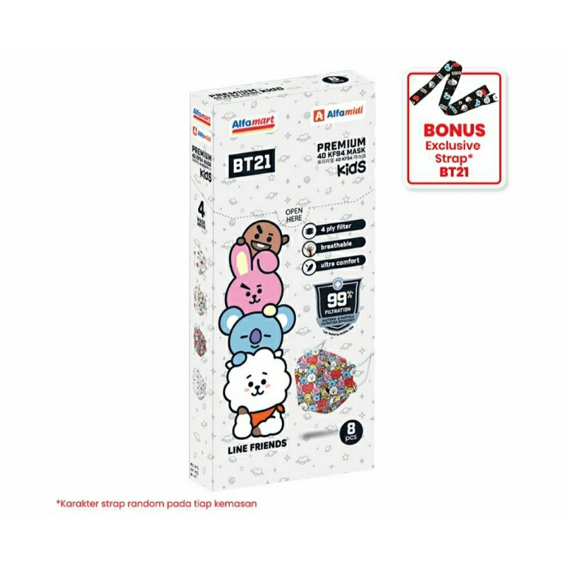 Alfamart BT21 Masker Kids KF94 4D 4 ply + Strap - Isi 8 pcs Pattern 2