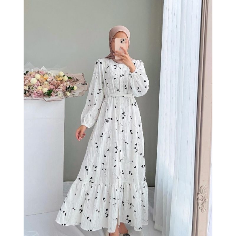 SOPHIA DRESS by Edmee / Gamis Busui Kancing Depan / Dress Muslim Wanita / Gamis Hitam Putih Motif