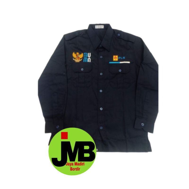KEMEJA BUMN PLN BORDIR || SERAGAM BUMN PLN BORDIR || BAJU BUMN PLN BORDIR || LENGAN PANJANG || TANGA
