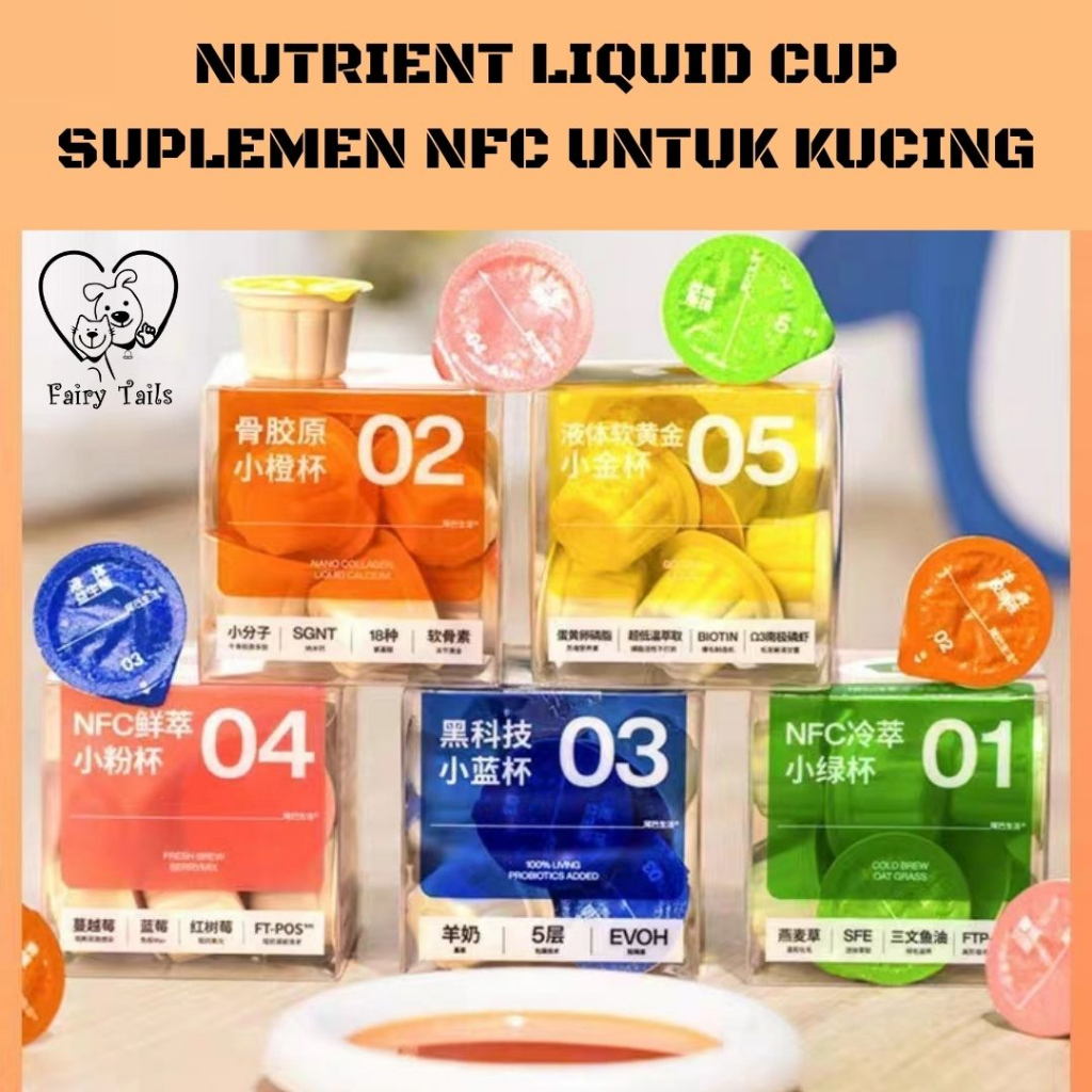 Suplemen Cairan Nutrisi NFC Untuk Kucing dari Ekstrak Susu Kambing , Salmon, Rumput Gandum, Cranberry , Biotin Untuk Vitamin Menunjang Kesehatan Anabul / Liquid Cup Supplement for Cat