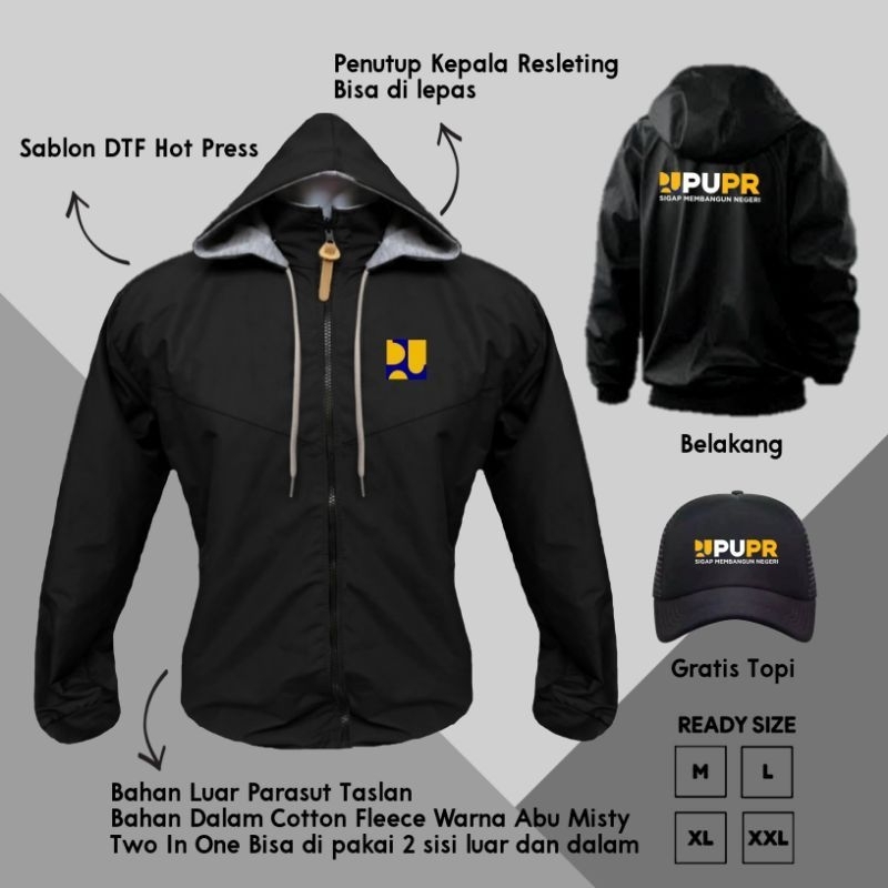 Jaket Parasut PUPR - seragam Jaket PUPR - free Topi