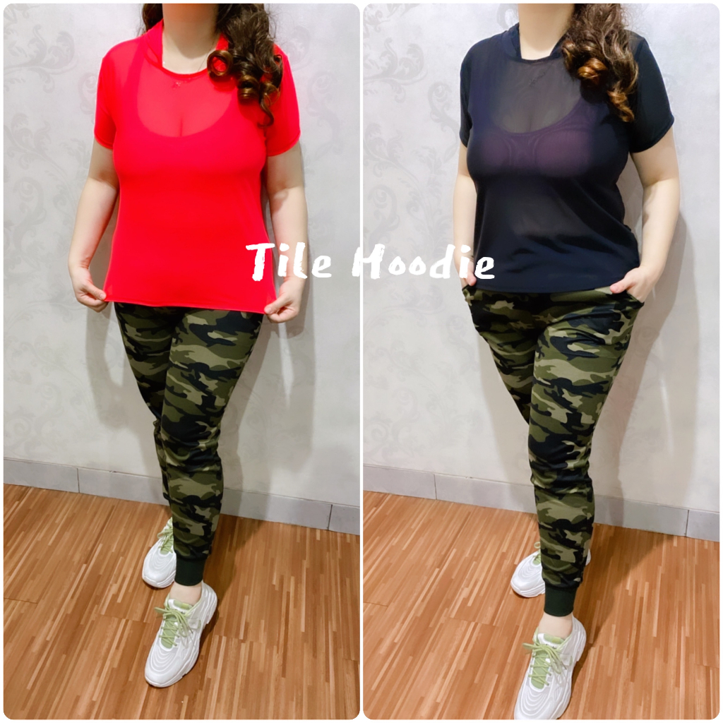 Atasan Kaos Senam Jaring Hoodie Baju Senam Wanita / Atasan Senam Hoodie Jaring