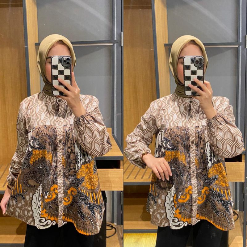 tey-17 Batik wanita ASJ SA HRB026 Kenongo Kemeja Tosca Pendek