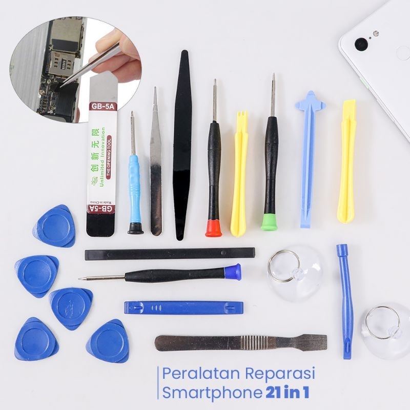 Peralatan Servis Hp 21 in 1 Reparasi Smartphone Repair Tools Set , Alat reparasi HP smartphone lengkap portable