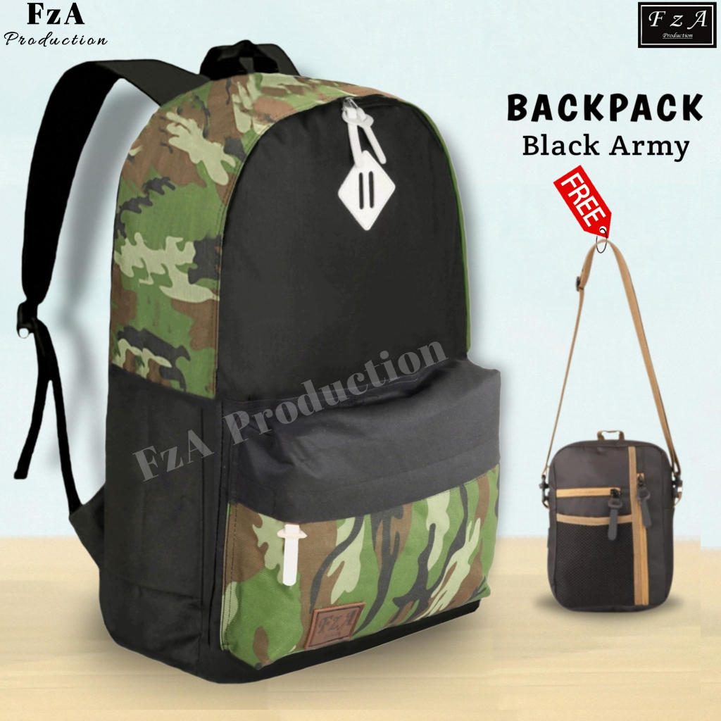 FzA Official -Tas Ransel Distro Casual pria wanita / Tas Ransel Laptop / Tas Ransel Sekolah - BASL Black Army