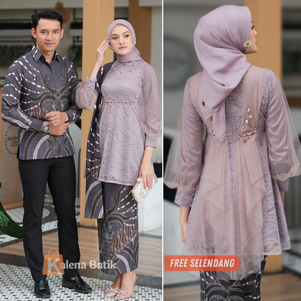 Kebaya Wisuda Couple Modern Tunangan Kebaya Nadine Set Tunik Lamaran Baju Batik Couple Kondangan Terbaru 2023