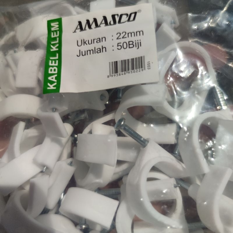 AMASCO KLEM KABEL 22MM 22 MM CABLE CLIPS ISI 50CLIPS PERBUNGKUS