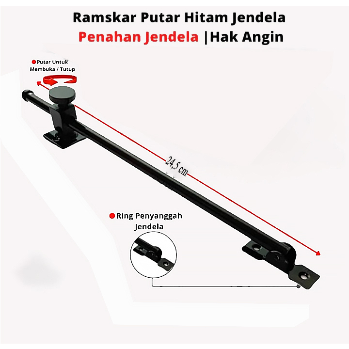 Ramskar Jendela Minimalis Hak Angin Putar Hitam Silver