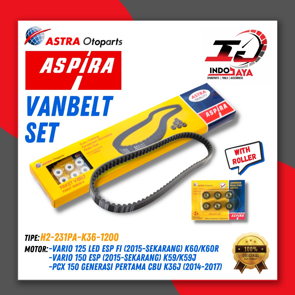 [BAYAR DI TEMPAT] ASPIRA VANBELT + ROLLER (ASSY) VARIO 125 LED (K36) / VARIO 150 ESP LED/ PCX150 (K-