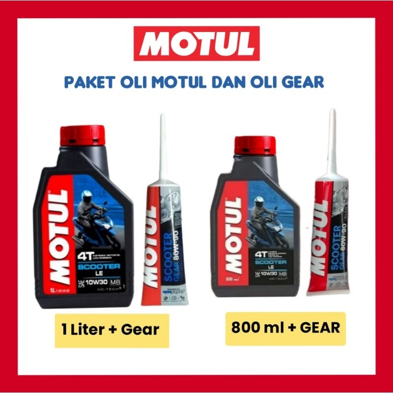 PAKET OLI MATIC MOTUL SCOOTER LE 10W-30 ( 0.8 L ) (1 LITER) UNTUK SEMUA MATIC, HONDA, YAMAHA, SUZUKI,DLL