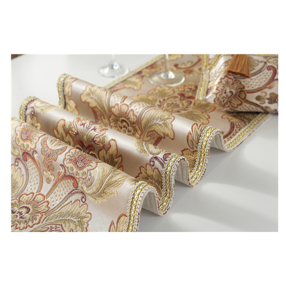 European Table Runner / Taplak Meja Tamu Tebal Bordir Timbul Meja Makan Buffet Premium  Elegant Panjang Tassel Rumbai