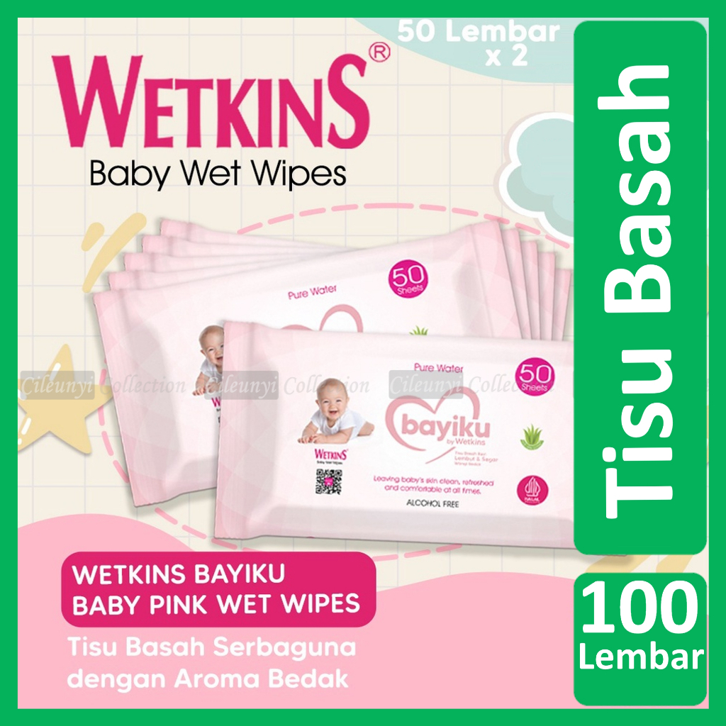 Cileunyi Collection Tissue Basah Bayi Wetkins 100’s Baby Wipes Tisu Bayi Murah Pure Water with Aloe Vera Buy 1 Get 1 @50s Tisyu Halal dan Aman untuk Anak Balita Termurah Promo Bandung