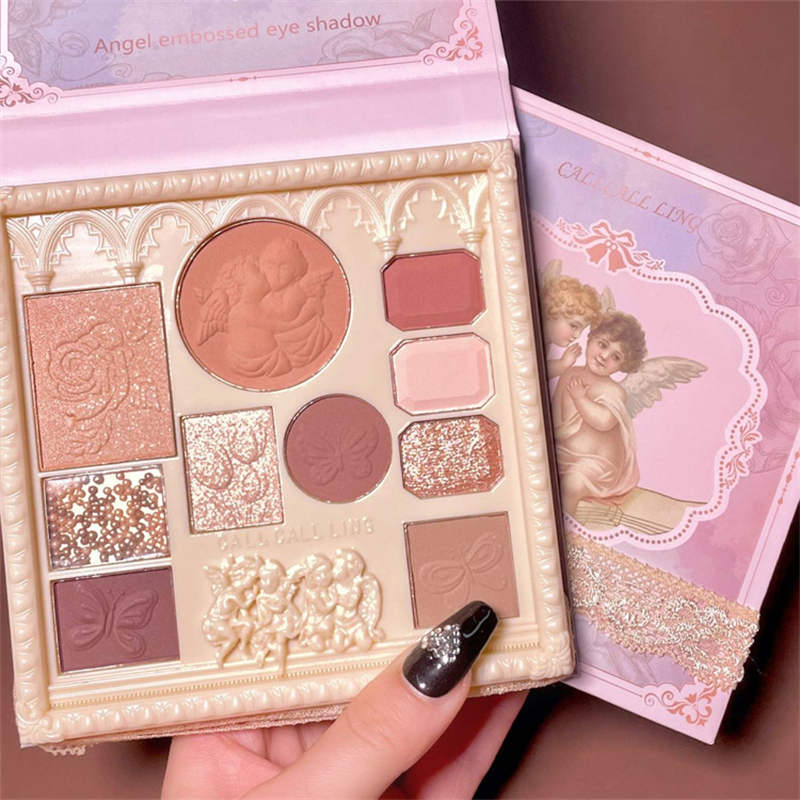 CSP134 – Face Pallete Makeup 10in1 CallCall Ling Angel Embossed Eyeshadow Blush On Highlighter Bronzer Contour Retro Vintage KKV