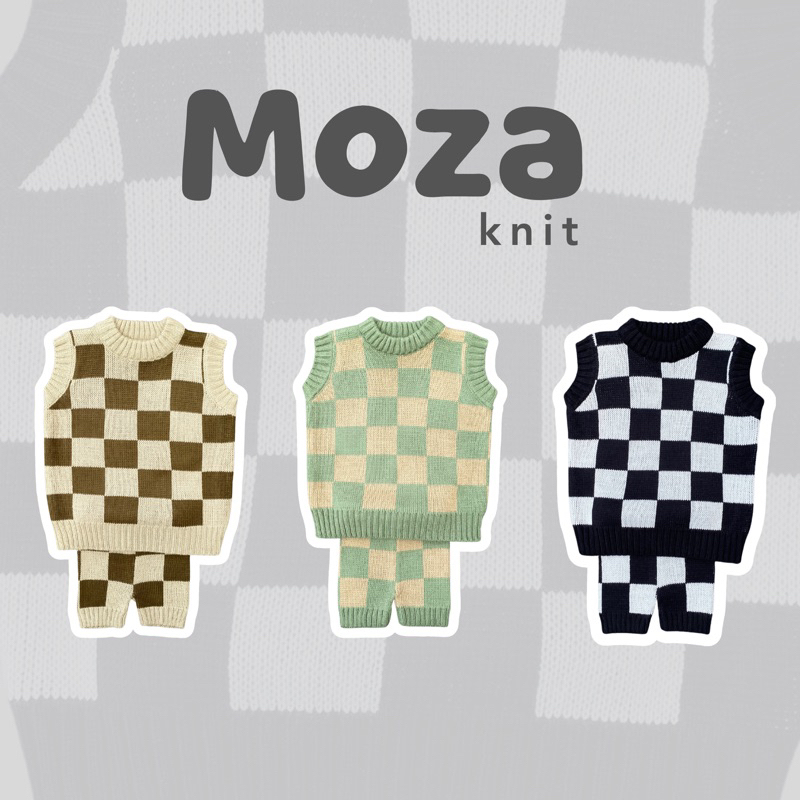 Lemoolen - Moza Knit Checkerboard Set | Oneset Anak Checkerboard | Vest Kids Rajut | Pants Checkerboard Anak