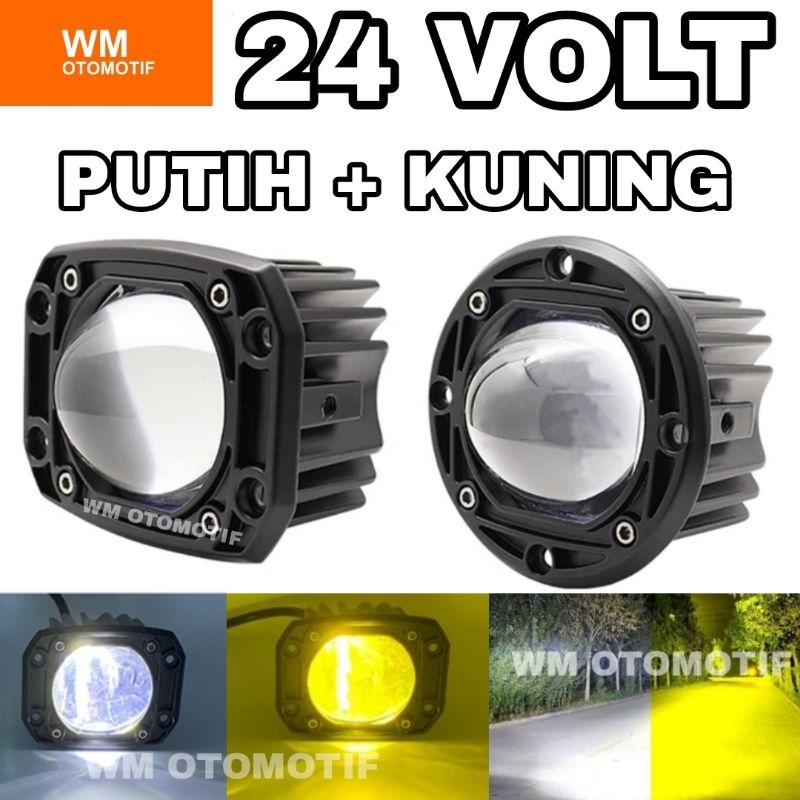 Lampu Tembak Sorot Mini Driving 24 Volt LED Foglamp Bumper ARB Superbright Mini Lens Truk Bus Canter Putih Kuning 2 Warna 3 Inch D2 8D Hi Lo CWL Motor Mobil High Low Lasergun Kipas Laser Gun Offroad Bar Cree Jauh Dekat Dim Light Bar Worklight Waterproof