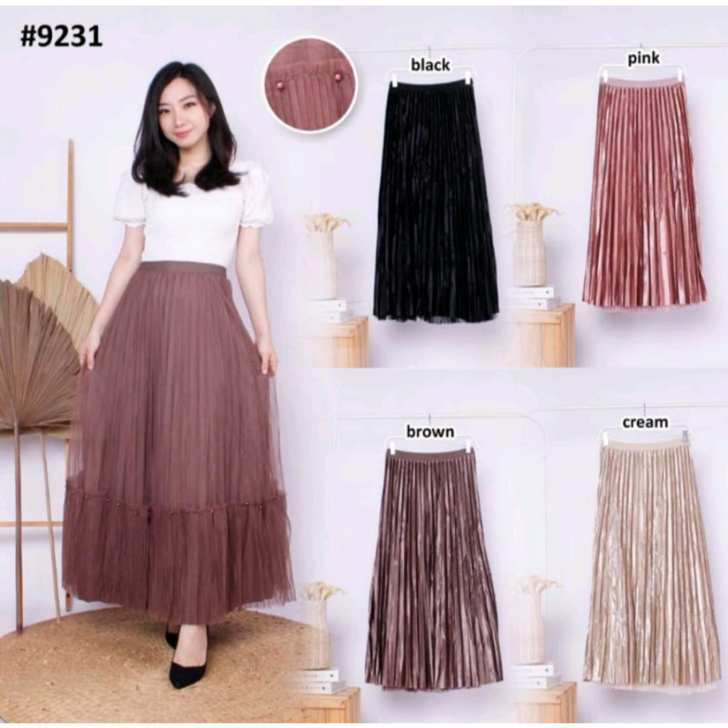 Rok Tutu Bolak Balik Plisket Velvet 2in1 Panjang Mutiara Premium