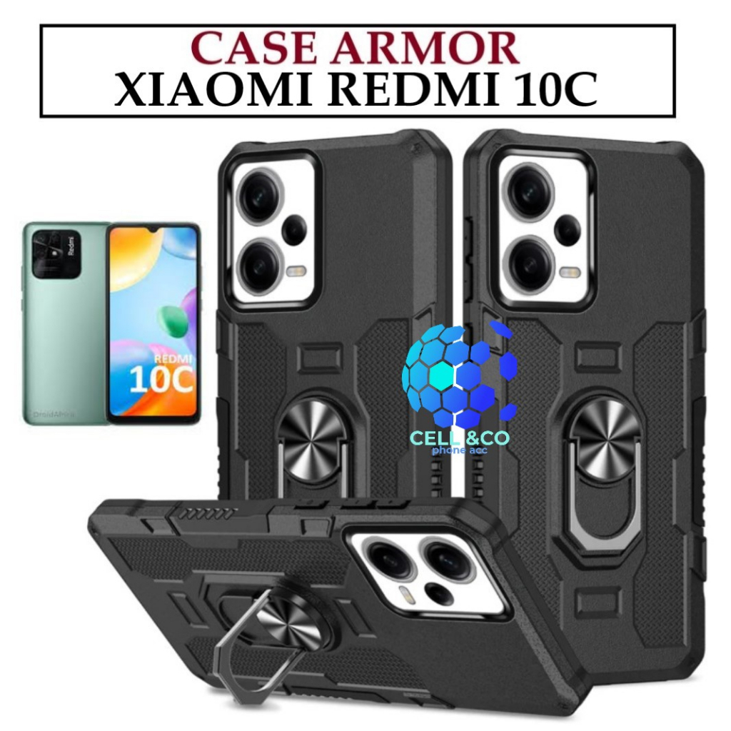 Case Armor New XIAOMI REDMI 10C Iring Cincin Magnetic Kesing Hp Protect kamera Premium Hard Case Standing Robot Pelindung Kamera