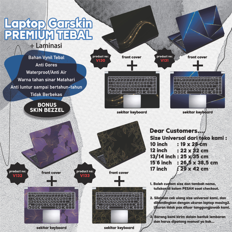 Garskin Laptop Stiker Golden Elegant Premium Full set 10 12 13 14 15 inch Universal Untuk Semua Merk Laptop