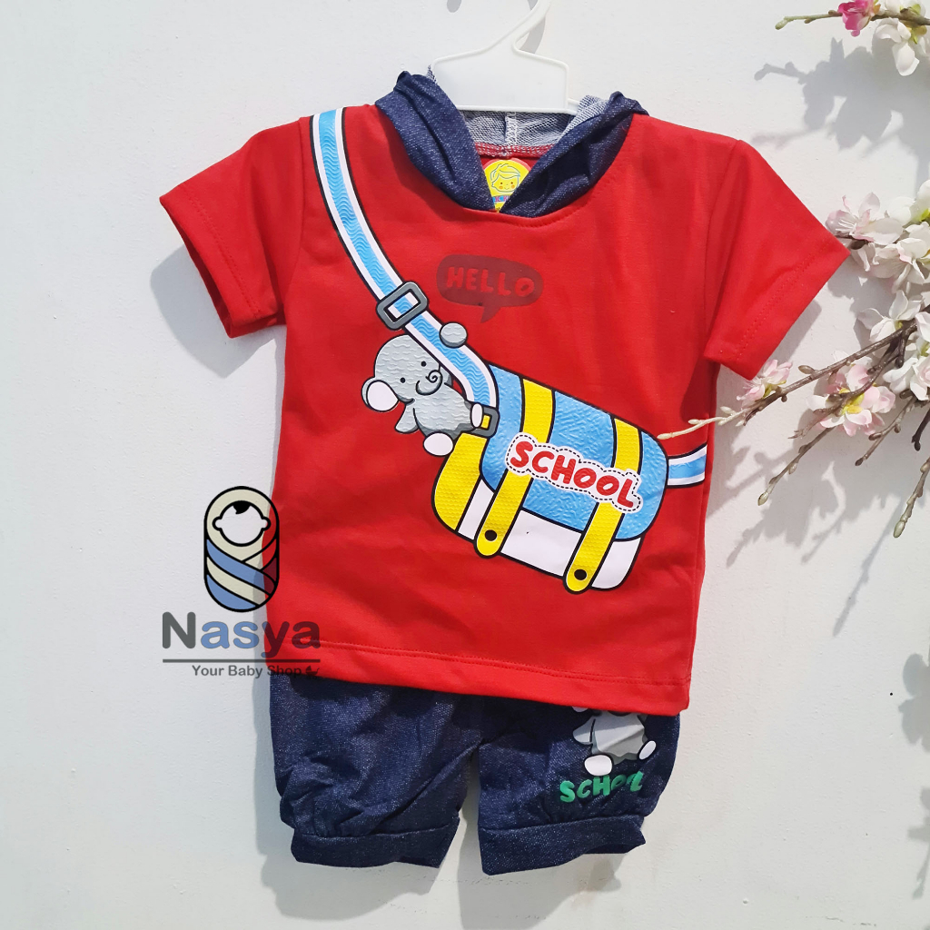 [JC-004] Setelan baju bayi anak laki laki motif Karakter HOODIE TAS usia baby 0-6 bulan