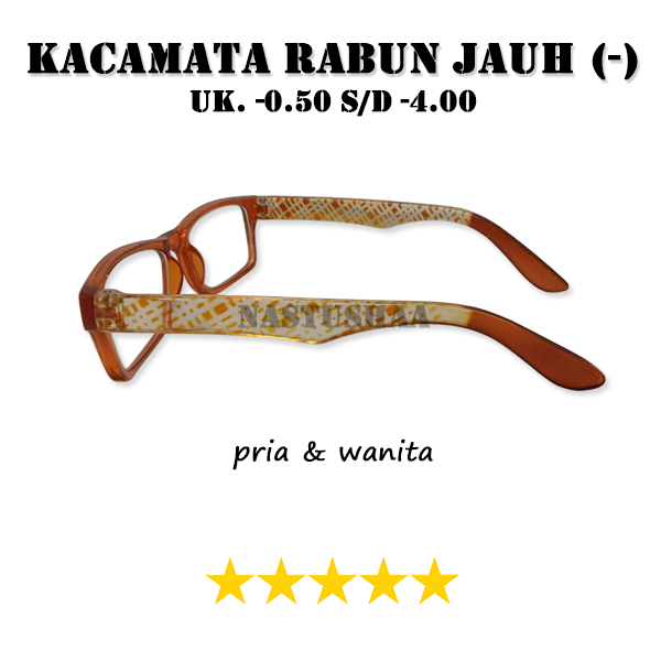 Kacamata Lensa Rabun Jauh (-) Uk . -0.50 s.d -4.00 Bingkai Kotak Warna Orange Gagang Motif Garis-Garis Kacamata Minus Untuk Pria/Wanita FREECASE