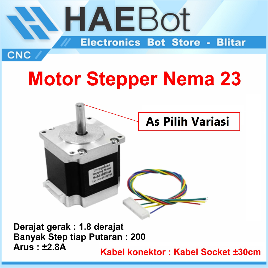 [HAEBOT] Motor Stepper Nema 23 23HS5628 1.26Nm 57 54mm 6.35 8mm 2.8A CNC 3D Printer Router Laser Plasma Plotter Drawing Laser Engraver Slider Bipolar Dinamo DC Induksi